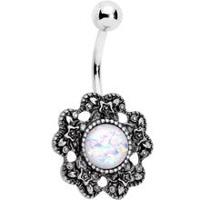 Load image into Gallery viewer, White Faux Opal Forget Me Never Flower Belly Ring
