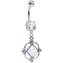 Load image into Gallery viewer, White Faux Opal Clear Gem Fancy Pants Frame Dangle Belly Ring
