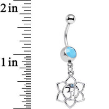 Load image into Gallery viewer, Faux Turquoise Aqua Gem Framework Lotus Flower Ohm Dangle Belly Ring
