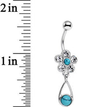 Load image into Gallery viewer, Faux Turquoise Clear Gem Falling For Flowers Dangle Belly Ring
