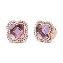 Load image into Gallery viewer, 18K Rose Gold 3/8 Cttw Diamond and 11x11mm Clover-Cut Purple Amethyst Gemstone Clover Halo Stud Earrings (G-H Color, SI1-SI2 Clarity)
