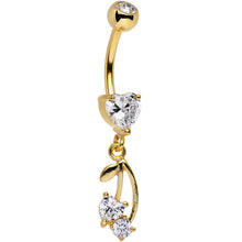 Load image into Gallery viewer, Clear Gem Gold Anodized Life is  Pair of Cherries Dangle Belly Ring
