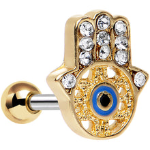 Load image into Gallery viewer, 16G 1/4 Clear Gold Anodized Hamsa Hand Tragus Cartilage Earring
