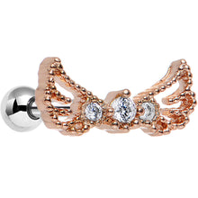 Load image into Gallery viewer, 16G 1/4 Clear Rosy Steel Angel Wing Trifecta Cartilage Earring
