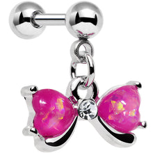 Load image into Gallery viewer, 16G 1/4 Pink Faux Opal Heart Bow Dangle Cartilage Earring
