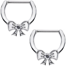 Load image into Gallery viewer, 14G 1/2 Clear Gem Stainless Steel Ribbon Bow Nipple Clicker Set

