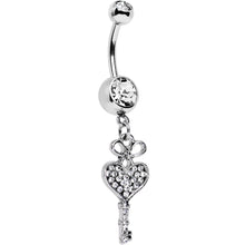 Load image into Gallery viewer, Clear Gem Have a Heart Hold the Key Dangle Belly Ring
