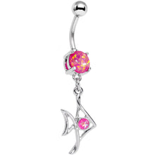 Load image into Gallery viewer, Pink Faux Opal Framework Fishy Fish Dangle Belly Ring

