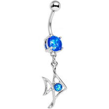 Load image into Gallery viewer, Blue Faux Opal Framework Fishy Fish Dangle Belly Ring
