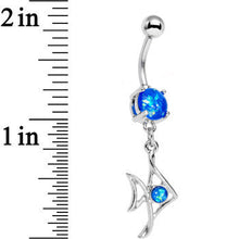 Load image into Gallery viewer, Blue Faux Opal Framework Fishy Fish Dangle Belly Ring
