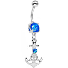 Load image into Gallery viewer, Aqua Faux Opal Celtic Knot Anchor Dangle Belly Ring
