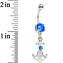 Load image into Gallery viewer, Aqua Faux Opal Celtic Knot Anchor Dangle Belly Ring
