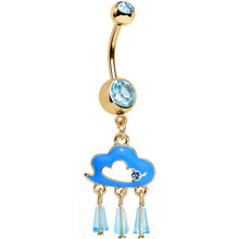 Load image into Gallery viewer, Aqua Gem Gold Anodized Drops of Pink Rain Cloud Dangle Belly Ring
