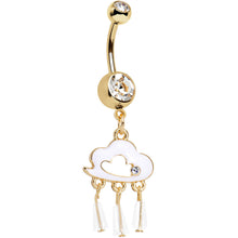 Load image into Gallery viewer, Clear Gem Gold Anodized Drops of White Rain Cloud Dangle Belly Ring
