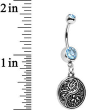 Load image into Gallery viewer, Aqua Gem Floral Fantasy Yin Yang Disc Dangle Belly Ring
