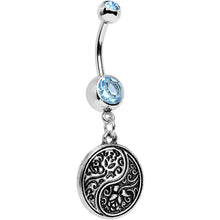 Load image into Gallery viewer, Aqua Gem Floral Fantasy Yin Yang Disc Dangle Belly Ring
