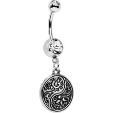 Load image into Gallery viewer, Clear Gem Floral Fantasy Yin Yang Disc Dangle Belly Ring
