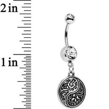 Load image into Gallery viewer, Clear Gem Floral Fantasy Yin Yang Disc Dangle Belly Ring
