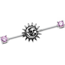 Load image into Gallery viewer, 14G Pink CZ Steel Celestial Sun and Moon Industrial Barbell 38mm
