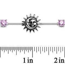 Load image into Gallery viewer, 14G Pink CZ Steel Celestial Sun and Moon Industrial Barbell 38mm
