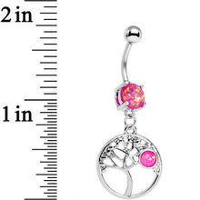 Load image into Gallery viewer, Pink Faux Opal Circular Frame Terra Tree of Life Dangle Belly Ring
