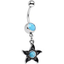 Load image into Gallery viewer, Faux Turquoise Southwest Desert Flower Dangle Belly Ring

