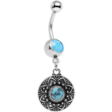Load image into Gallery viewer, Faux Turquoise Southwestern Flower Power Disc Dangle Belly Ring
