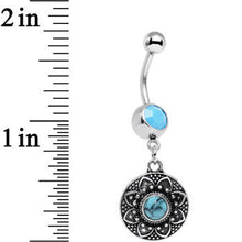 Load image into Gallery viewer, Faux Turquoise Southwestern Flower Power Disc Dangle Belly Ring
