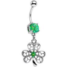 Load image into Gallery viewer, Green Faux Opal Shake Your Shamrock Dangle Belly Ring
