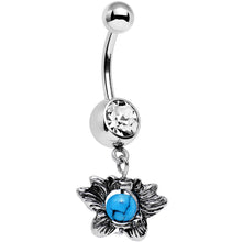 Load image into Gallery viewer, Faux Turquoise Clear Gem Delicate Style Dangle Belly Ring
