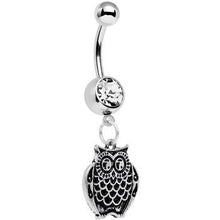 Load image into Gallery viewer, Clear Gem Ornery Owl Dangle Belly Ring
