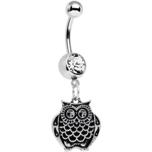 Load image into Gallery viewer, Clear Gem Ornery Owl Dangle Belly Ring
