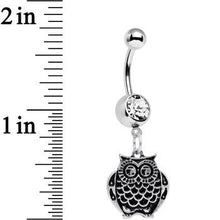 Load image into Gallery viewer, Clear Gem Ornery Owl Dangle Belly Ring
