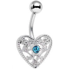 Load image into Gallery viewer, Aqua Gem Heavy Heart Belly Ring
