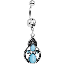 Load image into Gallery viewer, Clear Aqua Gem Faux Turquoise Fancy Dangle Belly Ring
