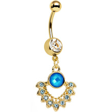 Load image into Gallery viewer, Clear Aqua Gem Gold PVD Debutante Dangle Belly Ring
