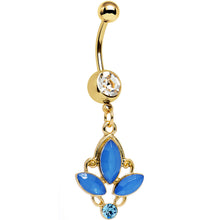 Load image into Gallery viewer, Clear Blue Gem Gold PVD Fleur de Lis Dangle Belly Ring
