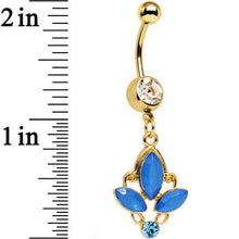 Load image into Gallery viewer, Clear Blue Gem Gold PVD Fleur de Lis Dangle Belly Ring

