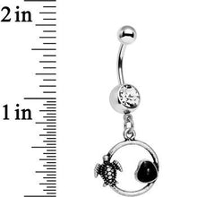 Load image into Gallery viewer, Clear Black Gem Love My Tortoise Heart Dangle Belly Ring
