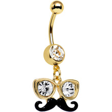 Load image into Gallery viewer, Clear Gem Gold PVD Disguise Mr. Mustache Dangle Belly Ring
