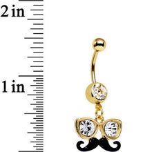 Load image into Gallery viewer, Clear Gem Gold PVD Disguise Mr. Mustache Dangle Belly Ring
