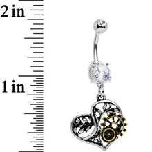 Load image into Gallery viewer, Clear Gem Steampunk Mechanical Heart Dangle Belly Ring
