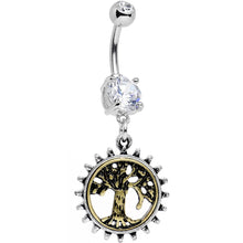 Load image into Gallery viewer, Clear Gem Steampunk Mechanical Tree of Life Dangle Belly Ring
