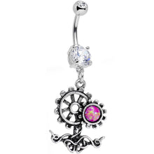 Load image into Gallery viewer, Clear Gem Faux Pink Opal Steampunk Twist Dangle Belly Ring
