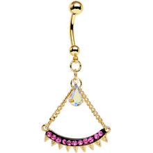 Load image into Gallery viewer, Pink Aurora Gem Gold Anodized Euclidian Arc Dangle Belly Ring
