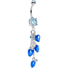 Load image into Gallery viewer, Aqua Gem Blue Orb Hearts Dangle Belly Ring
