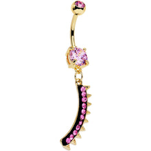 Load image into Gallery viewer, Pink Gem Gold Anodized Euclidian Strip Dangle Belly Ring
