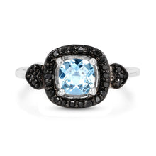 Load image into Gallery viewer, 1.19 Carat Genuine Swiss Blue Topaz &amp; Black Diamond .925 Sterling Silver Ring

