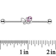 Load image into Gallery viewer, 14G Pink Gem Frolicking Butterfly Industrial Barbell 38mm
