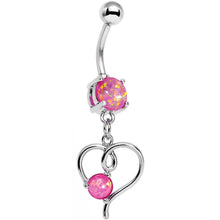 Load image into Gallery viewer, Pink Faux Opal Filigree Keep Me in Your Heart Dangle Belly Ring
